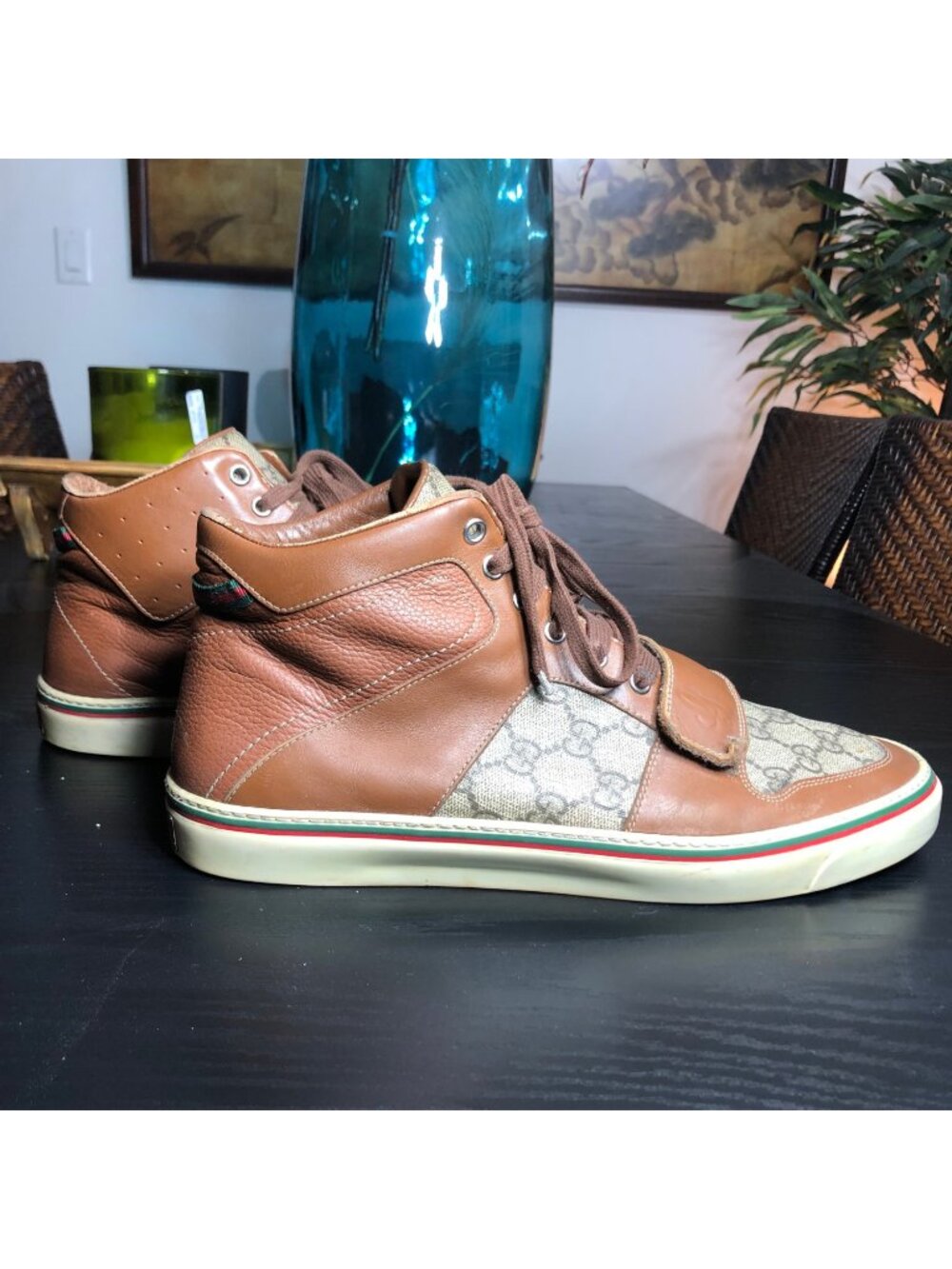 Gucci GG Canvas Leather High Top Sneakers – Brown Monogram – 245310 9.5G US 10.5
